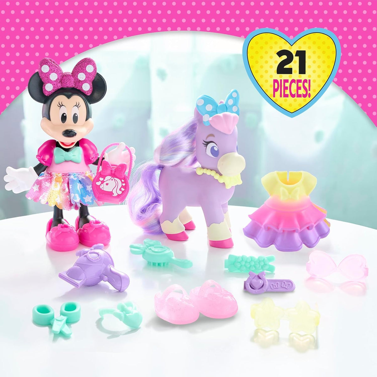 Disney Junior Minnie Mouse Groom &amp; Glam Pony Set, juego de muñe...