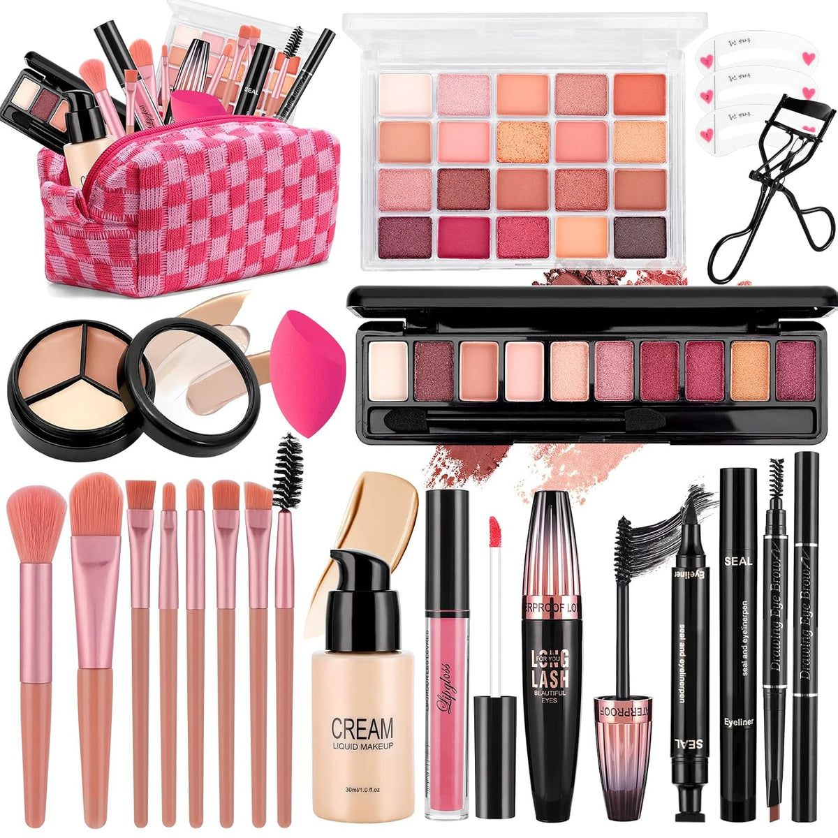 El kit de maquillaje para mujer incluye base, sombra de ojos, lápiz...
