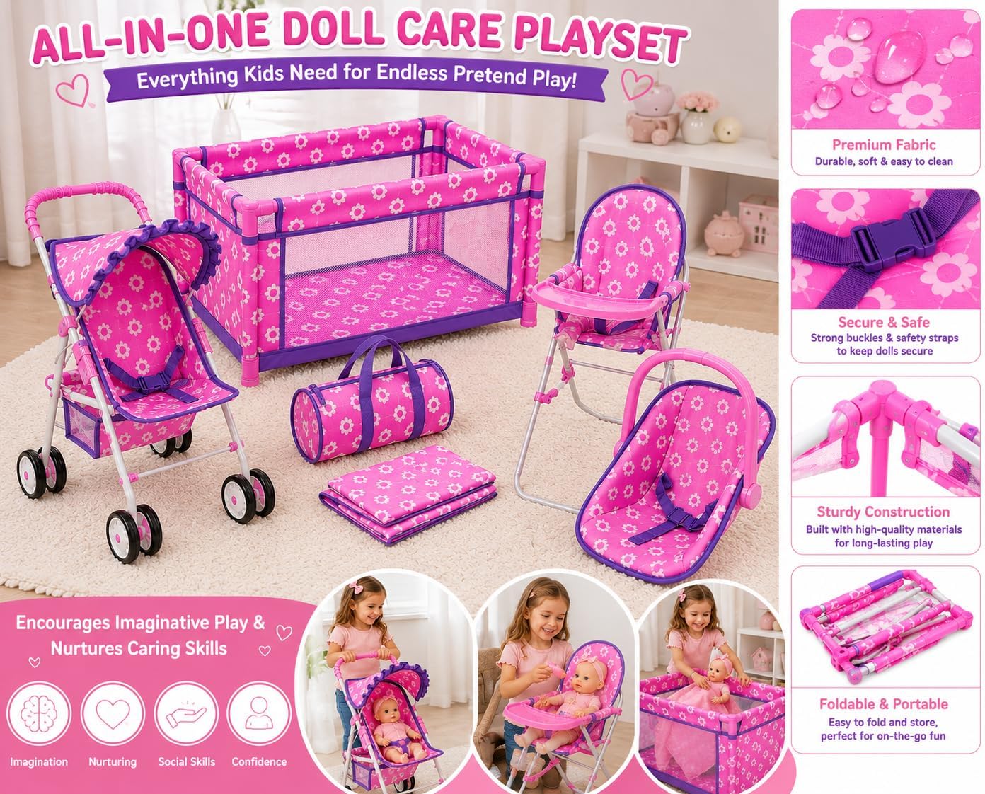 Juego de muñecas para bebés con diseño de flores, incluye cuna para...