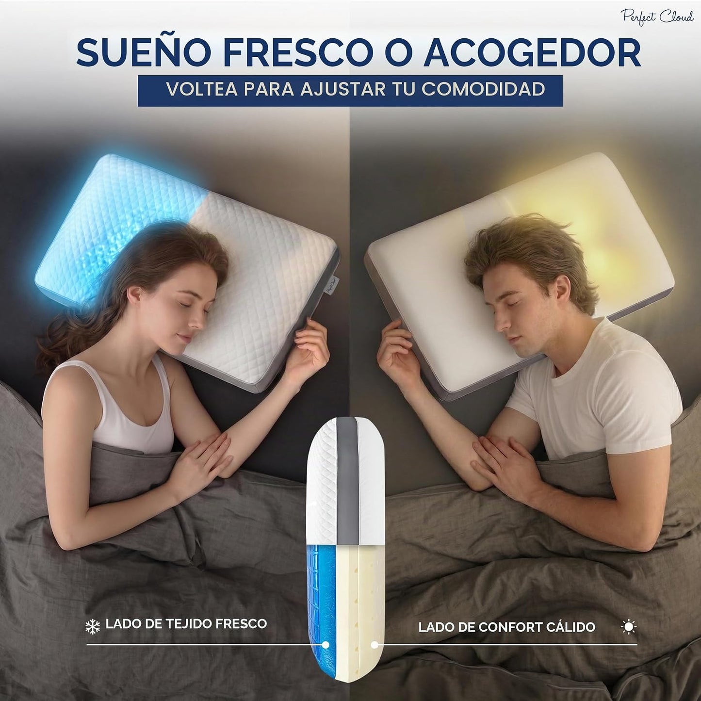 Perfect Cloud Almohada de espuma viscoelástica, diseño refrescante,...