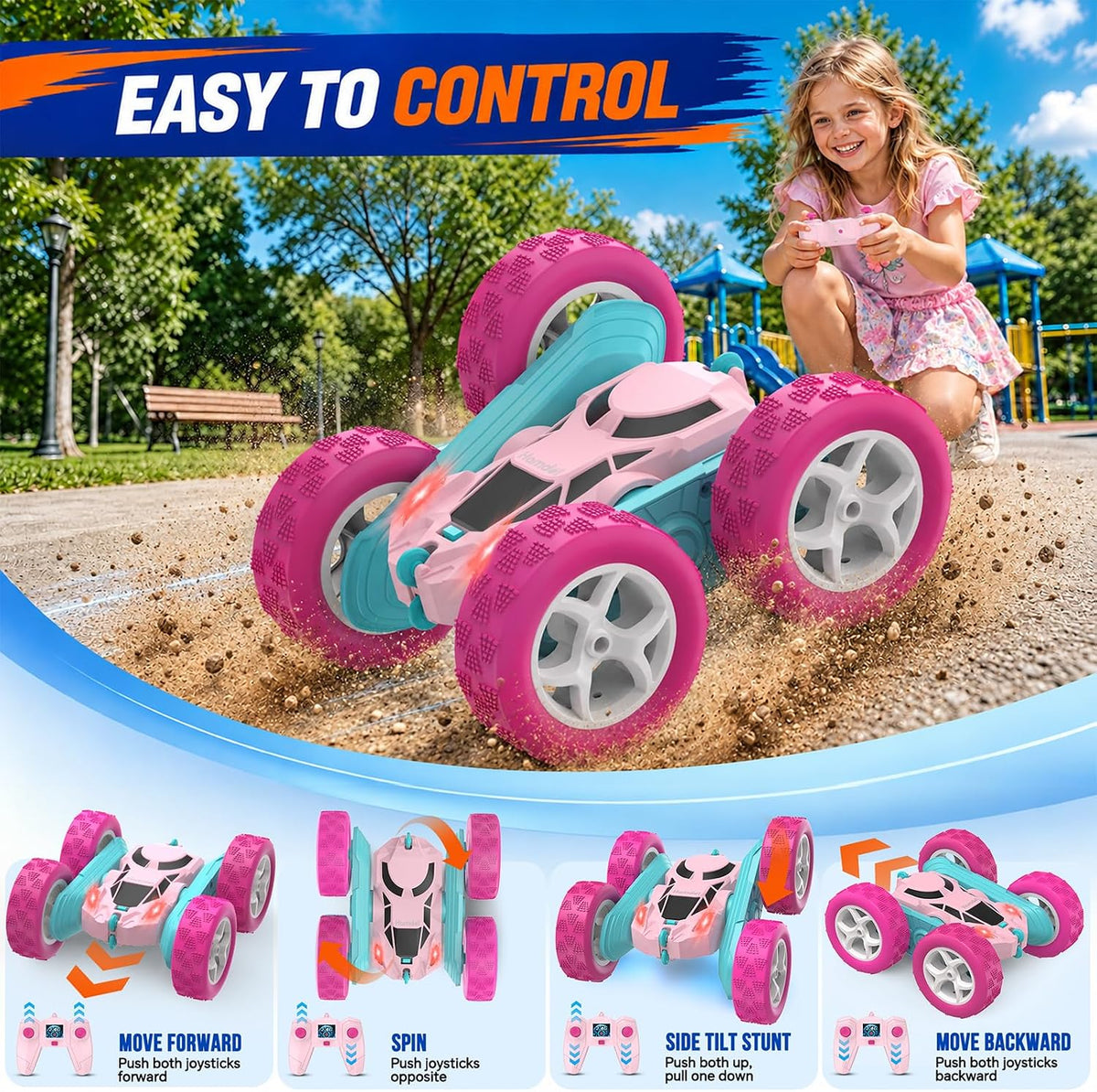 Hamdol Coche de control remoto rosa para niñas, auto de acrobacias...