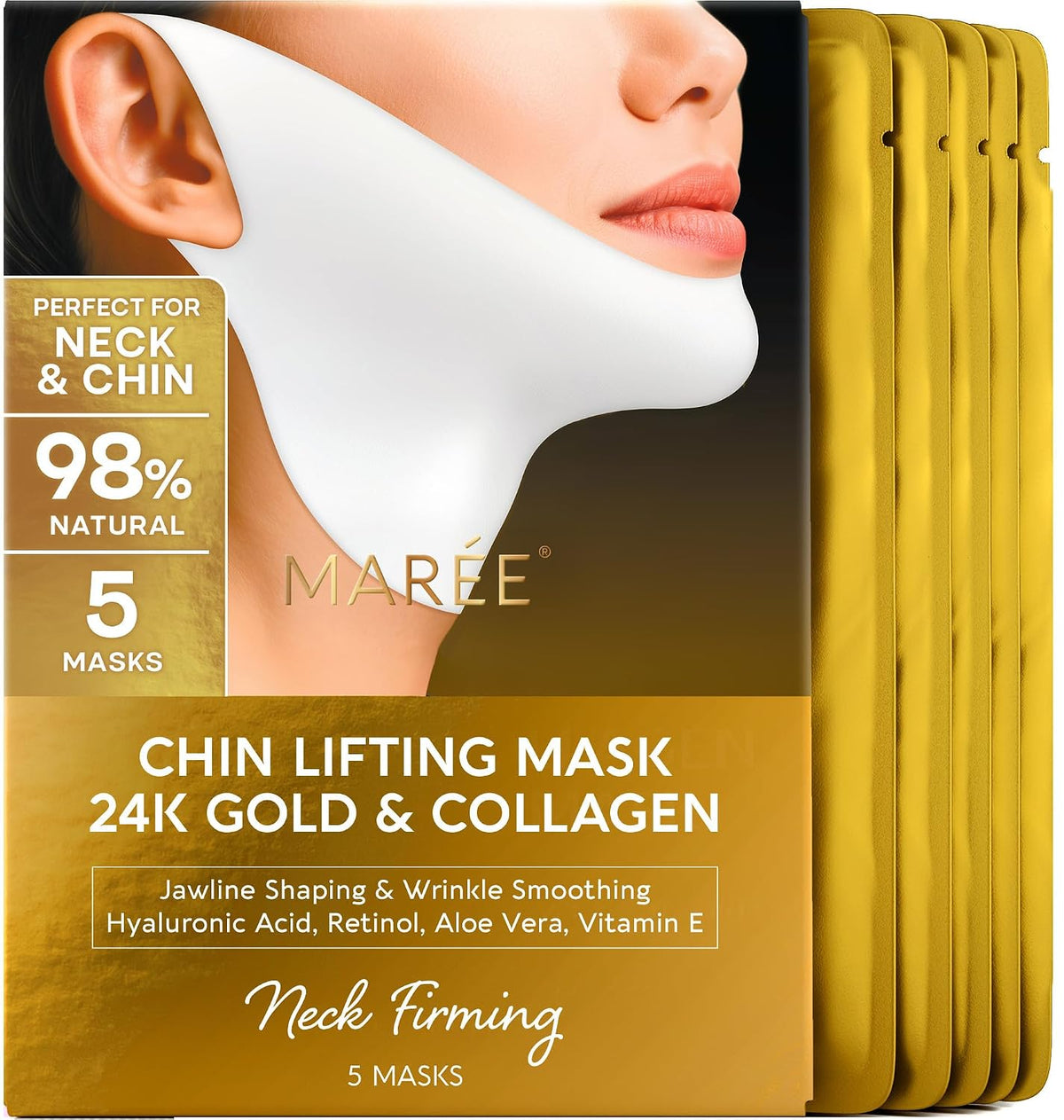 Máscara de elevación MAREE V Line - Cinta de elevación facial dorad...