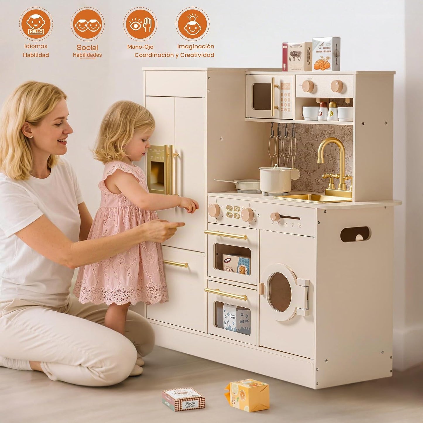 ROBOTIME Juego de cocina de madera para niños, juego de cocina para...