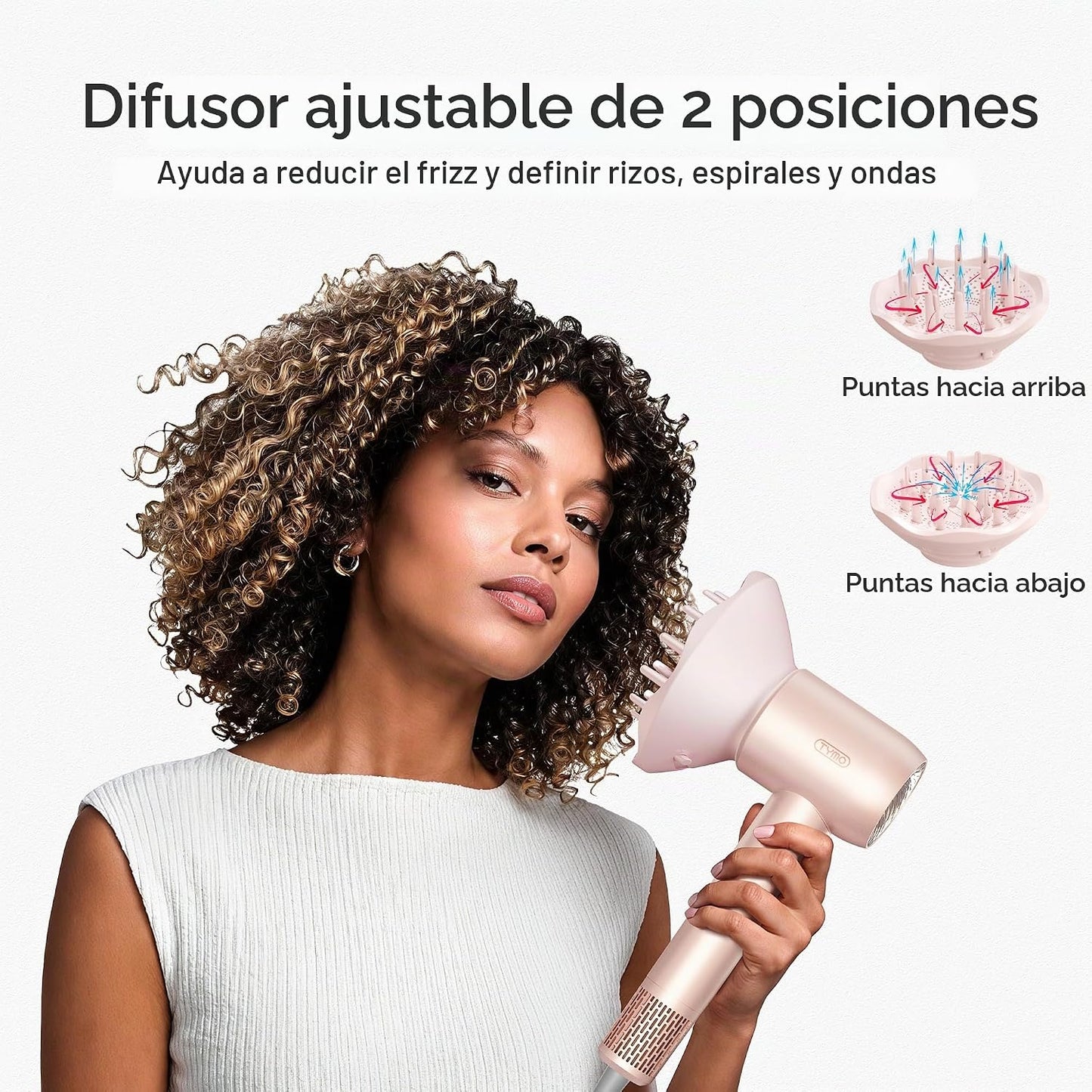 TYMO Secador de pelo con difusor de alta velocidad 200M secador ión...