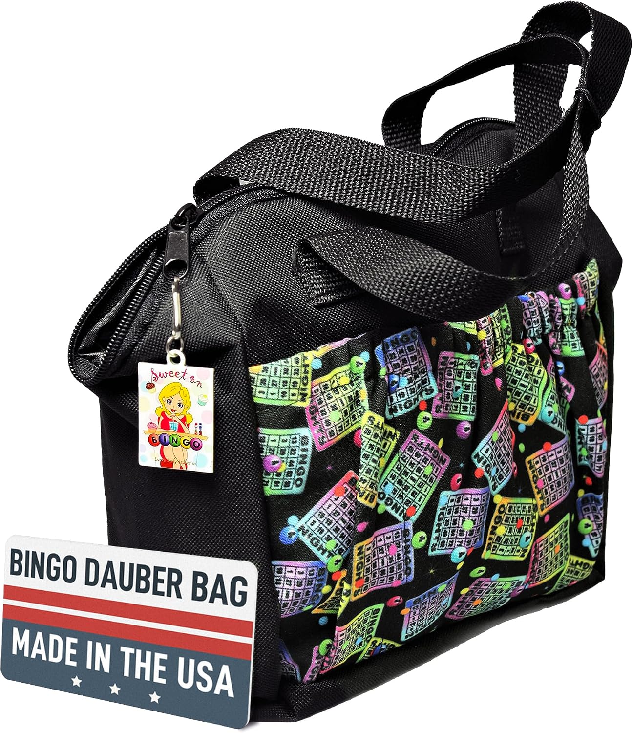 Lucky Lady Bolsa de bingo de neón con bolsillos y paquete de 18 Dau...
