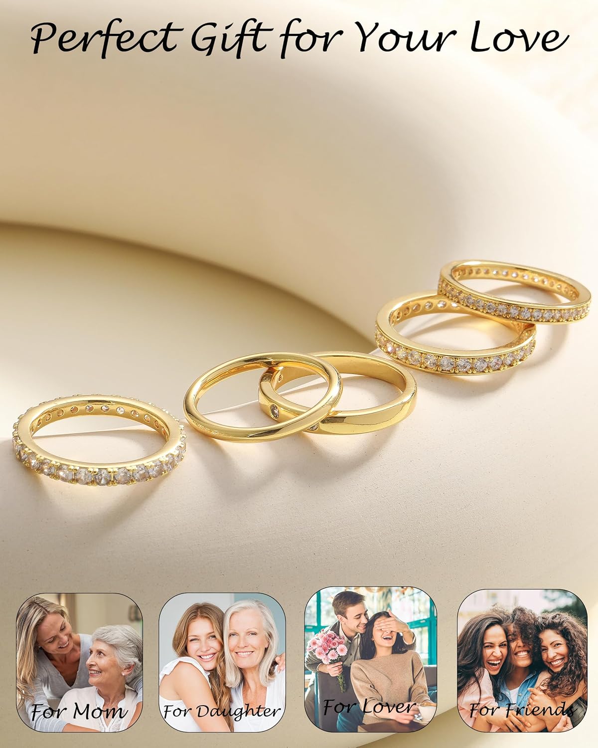 TOBENY Anillos de oro apilables para mujer sin deslustre, delicados...