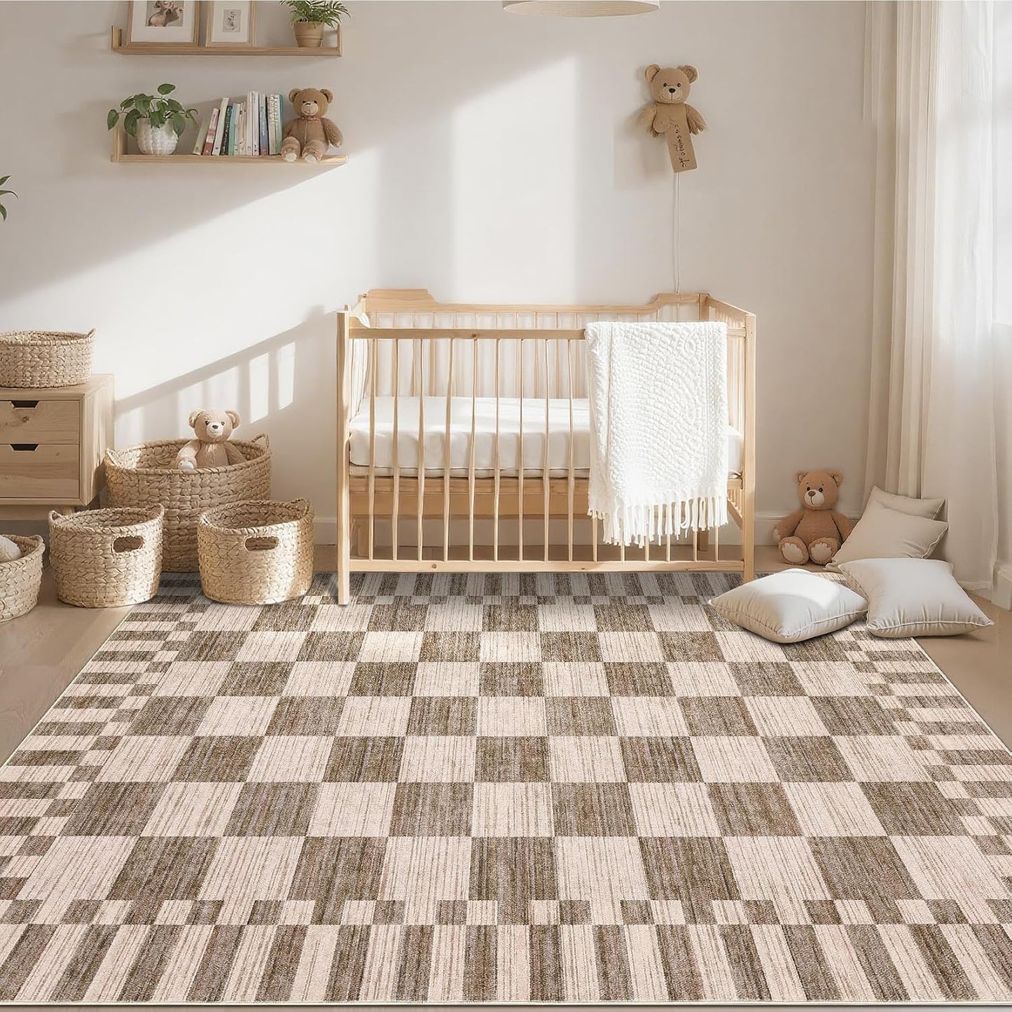 GarveeHome - Alfombra geométrica lavable de 8 x 10 pies, color marr...