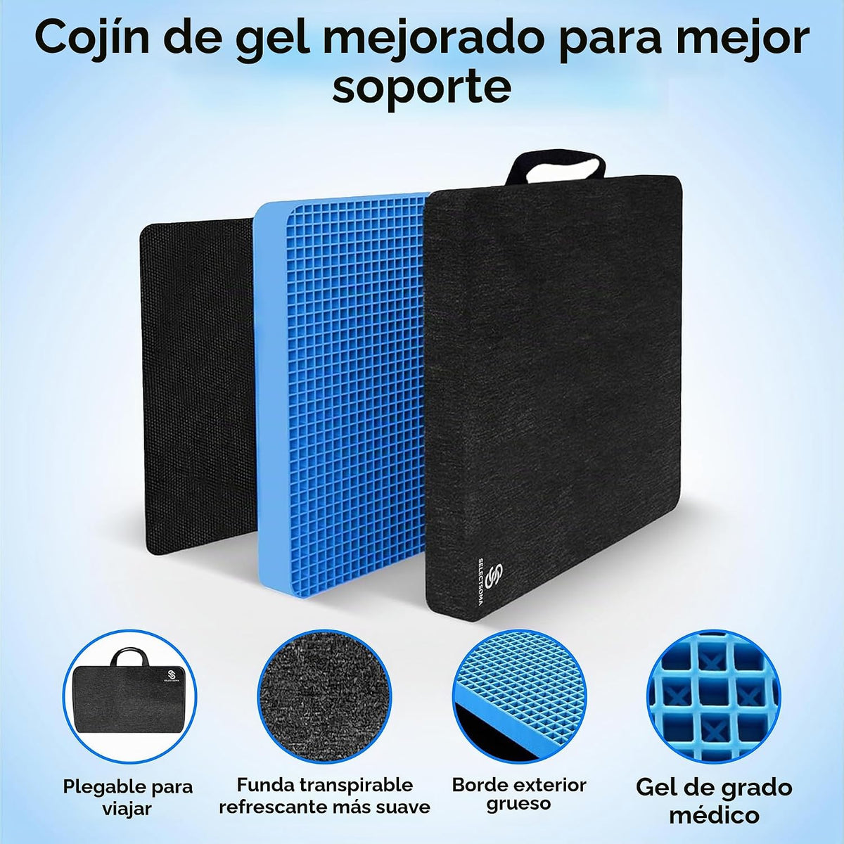 Cojín de asiento de gel de viaje para sentarse durante mucho tiempo...