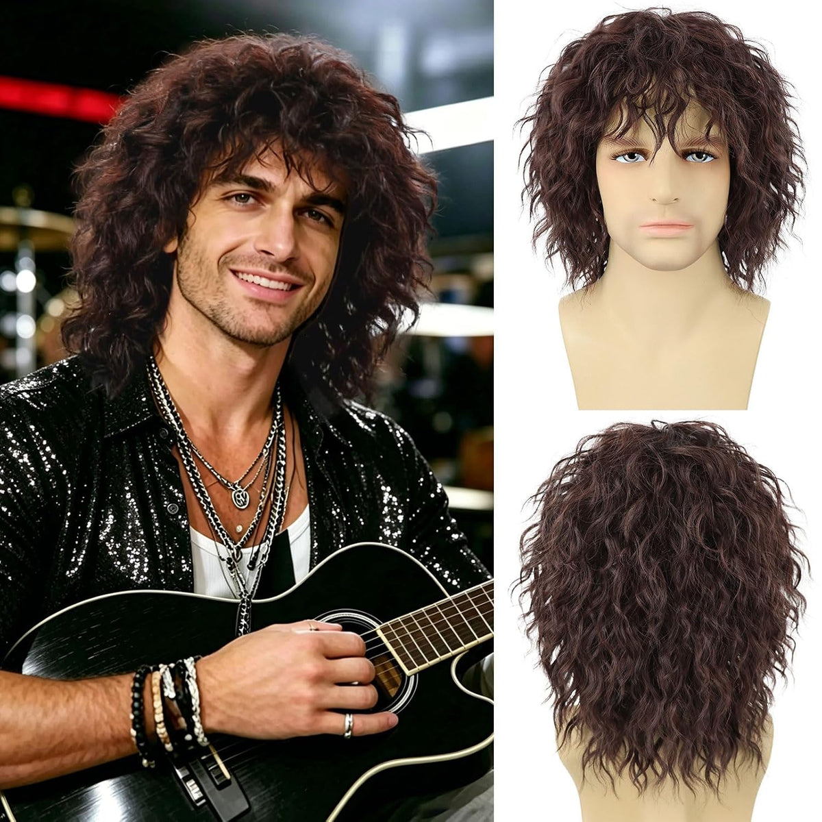Guree Hair Peluca corta y rizada marrón para hombres y mujeres, pel...
