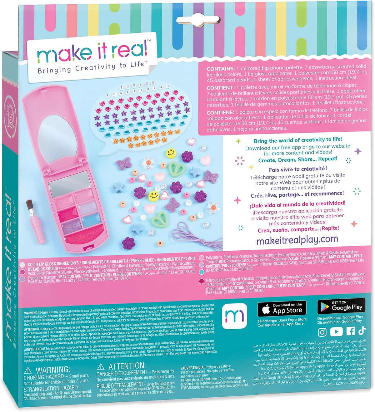 3C4G Make It Real Flip Phone - Juego de brillo de labios y cordón p...