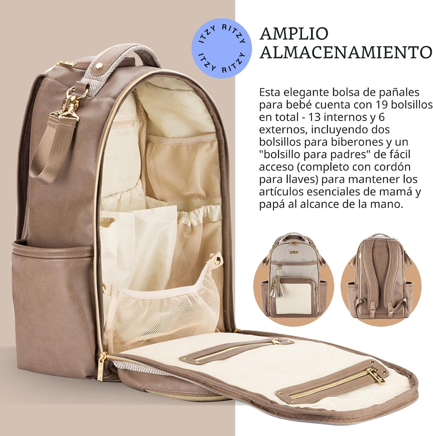 Itzy Ritzy - Mochila para pañales Boss Plus de gran capacidad con 1...
