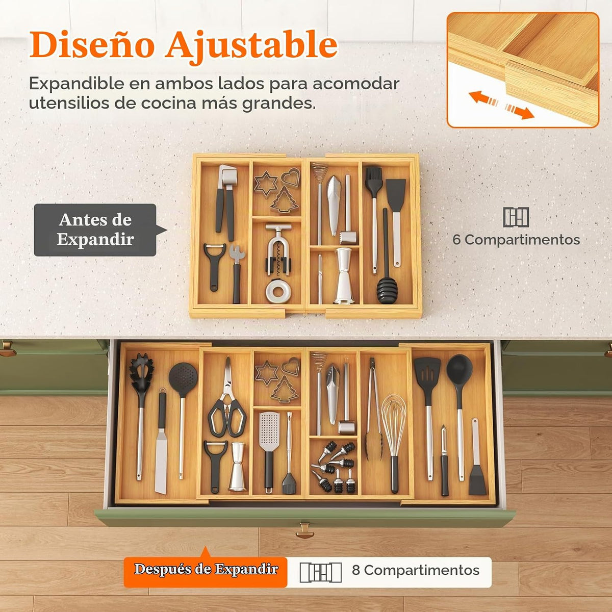 Lifewit Organizador de utensilios expandible para cajón de cocina,...