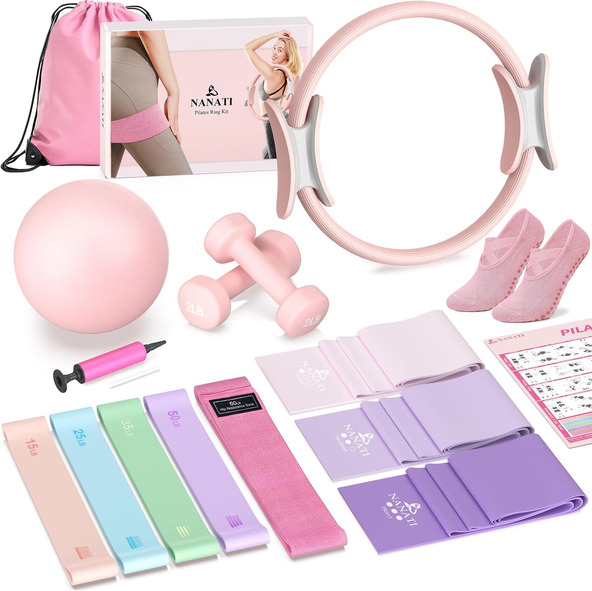 NANATI Kit de pilates, kit de entrenamiento de pilates en casa para...