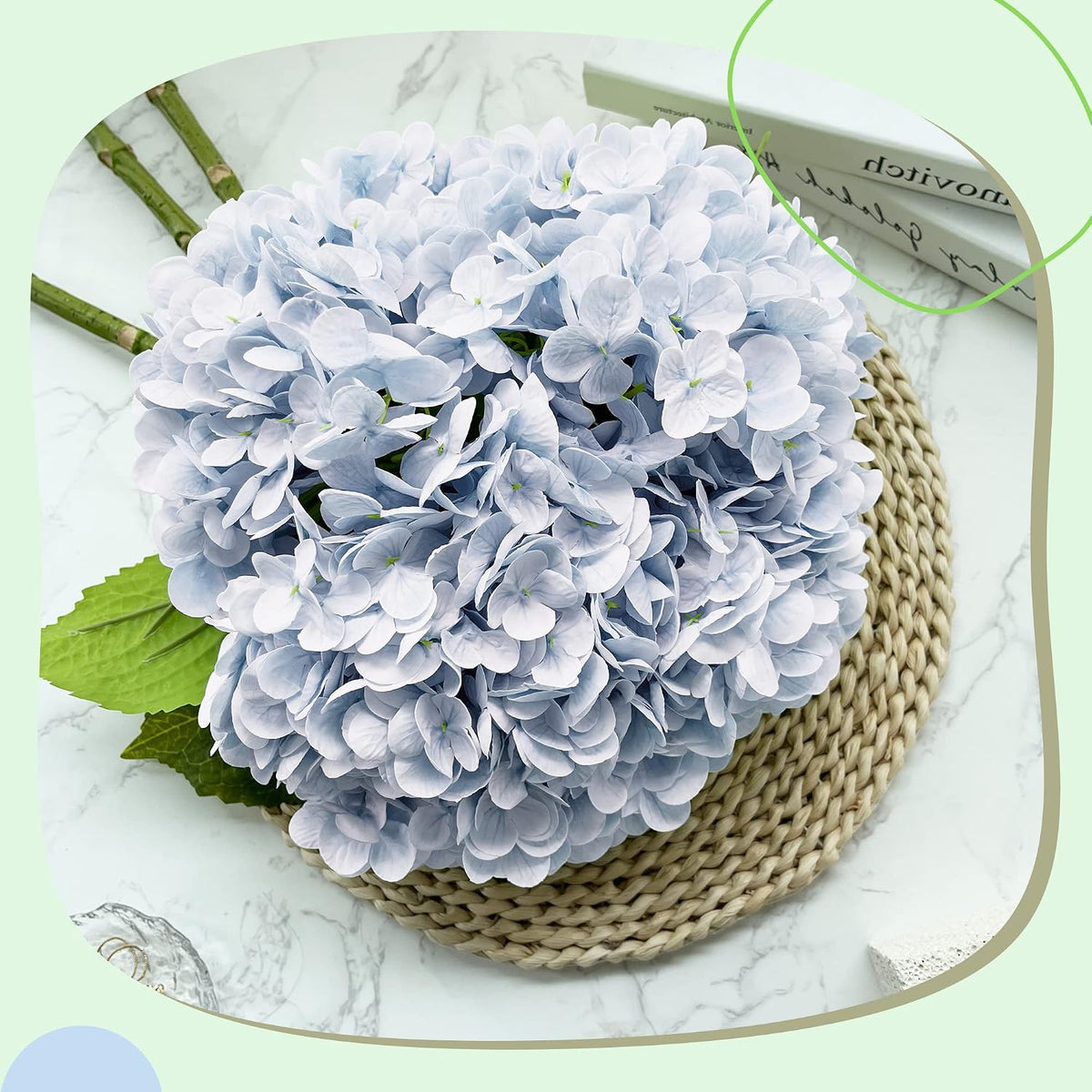 Yatim Hortensias artificiales azules de 21 pulgadas con tallos 5 pi...