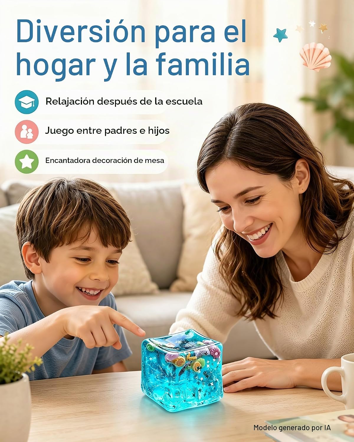 2 bolas antiestrés de cubo azul, juguetes blandos con conchas de oc...