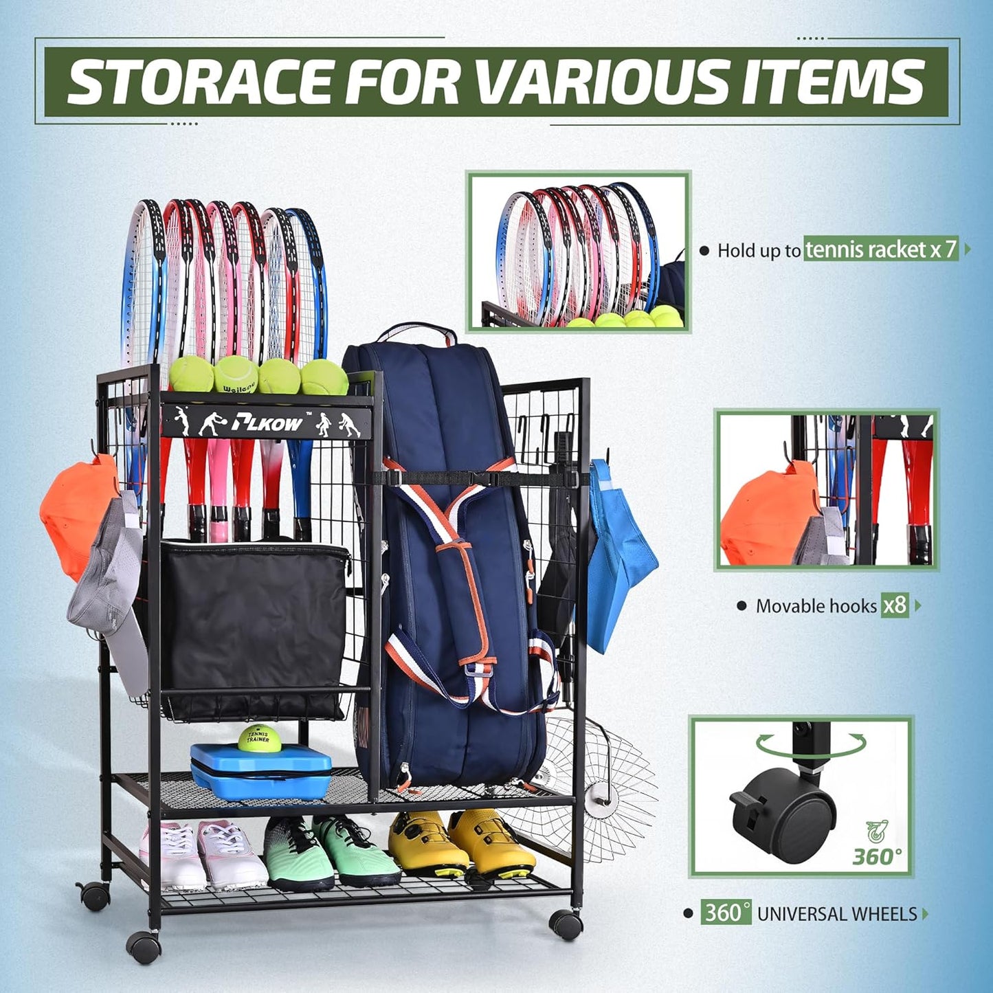 PLKOW Organizador de bolsas de tenis para raquetas de tenis, soport...