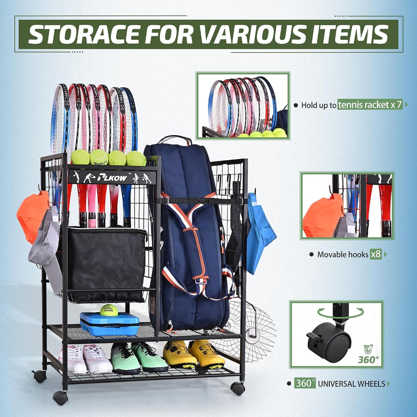 PLKOW Organizador de bolsas de tenis para raquetas de tenis, soport...