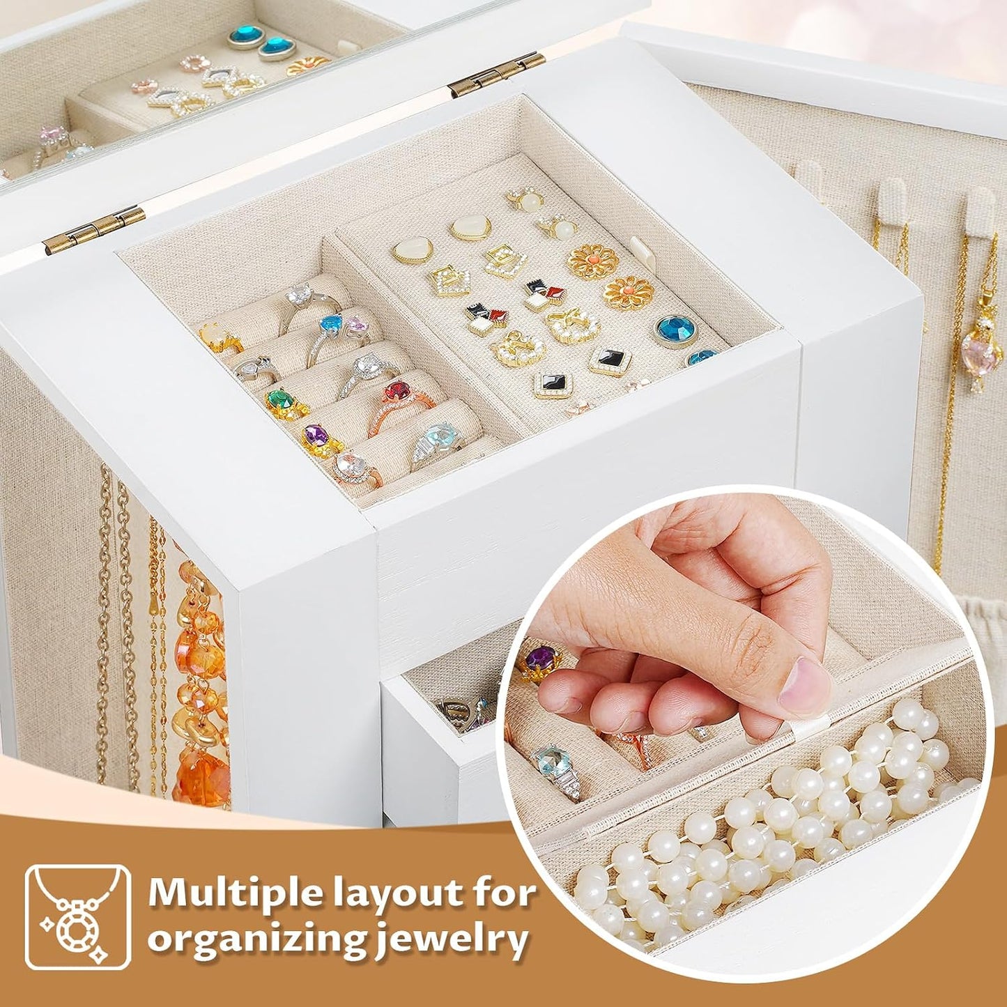 Emfogo - Caja de joyería para mujer, cajas de joyería de madera de...