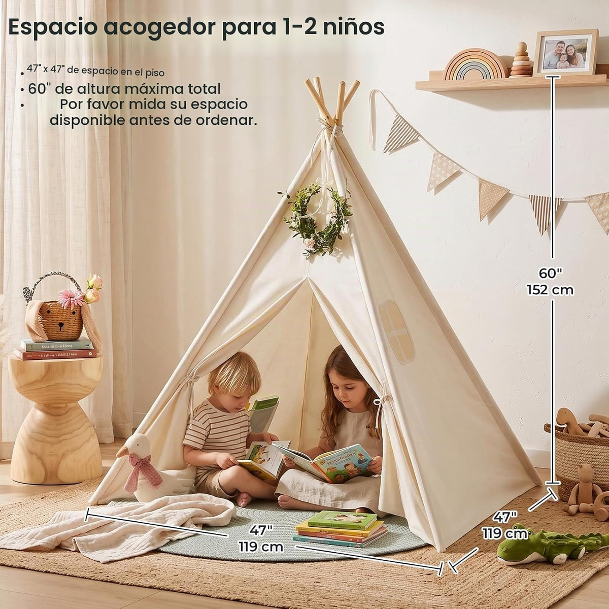 Tiny Land Tienda de campaña tipi para niños con luces de estrella,...