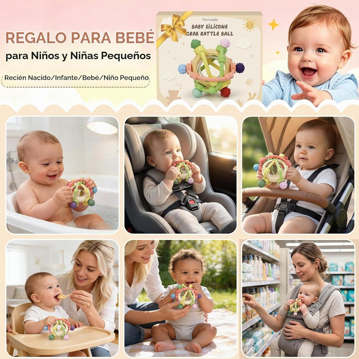 Juguetes sensoriales de bola de sonajero para bebés, juguetes de de...
