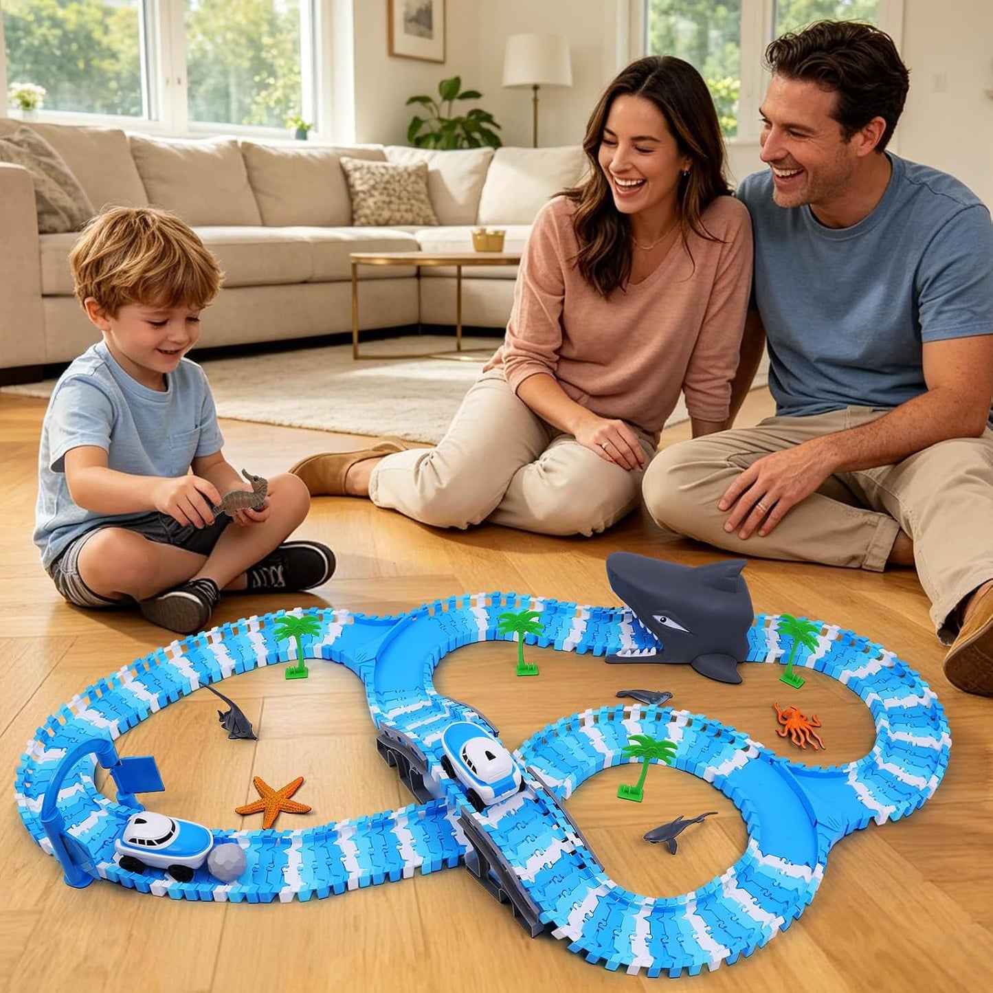 TGJH Pistas de carreras flexibles con temática oceánica para niños,...