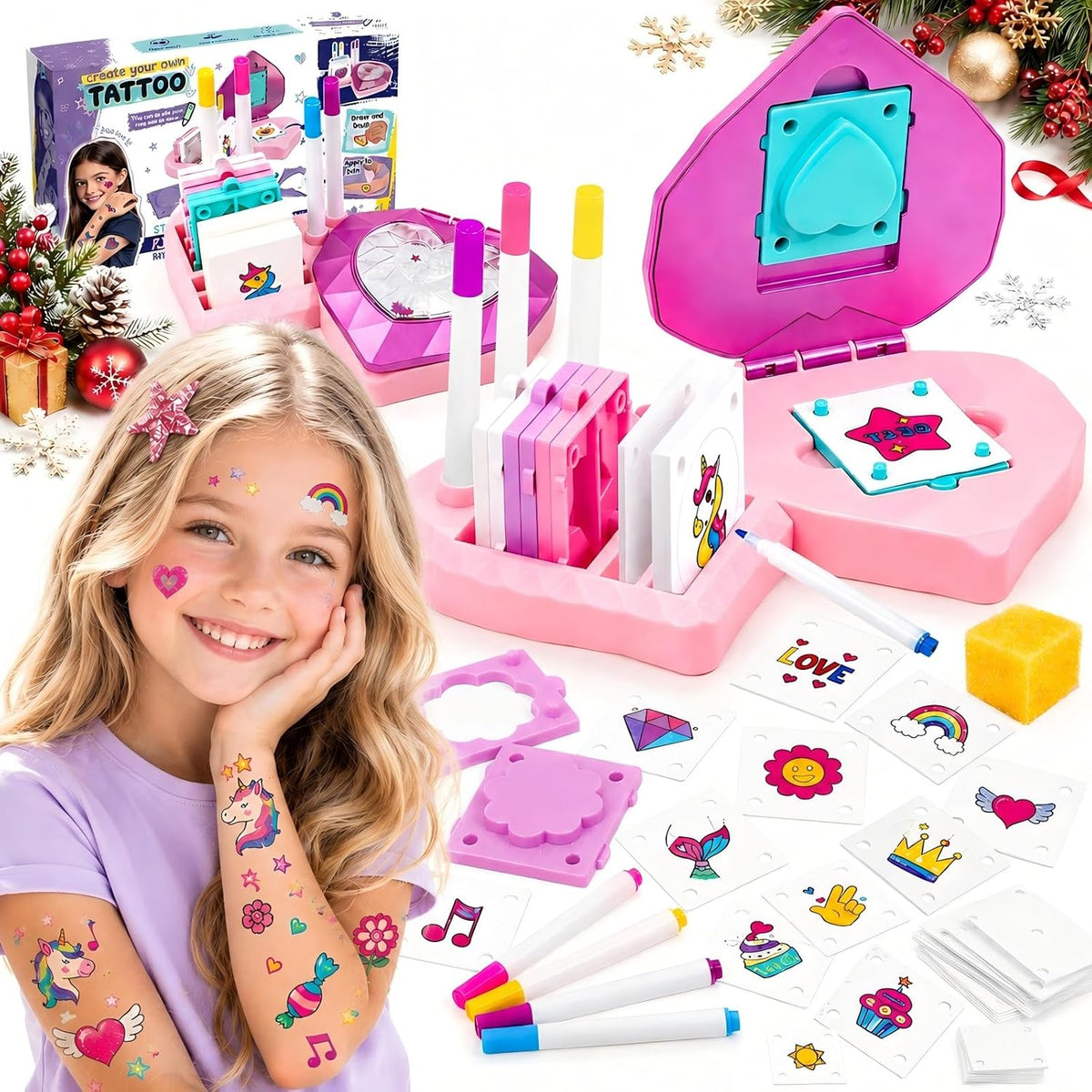 Kit de tatuaje temporal para niñas, kit de tatuaje para niños con 4...
