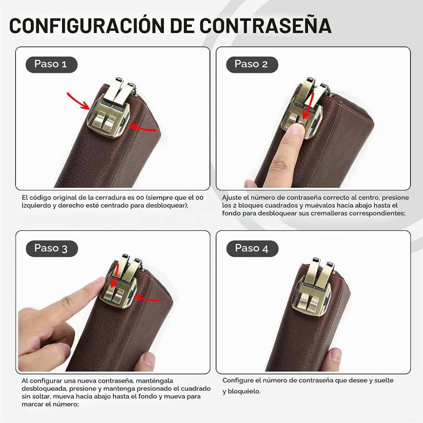 Cartera de cuero genuino de grano superior con cremallera para homb...