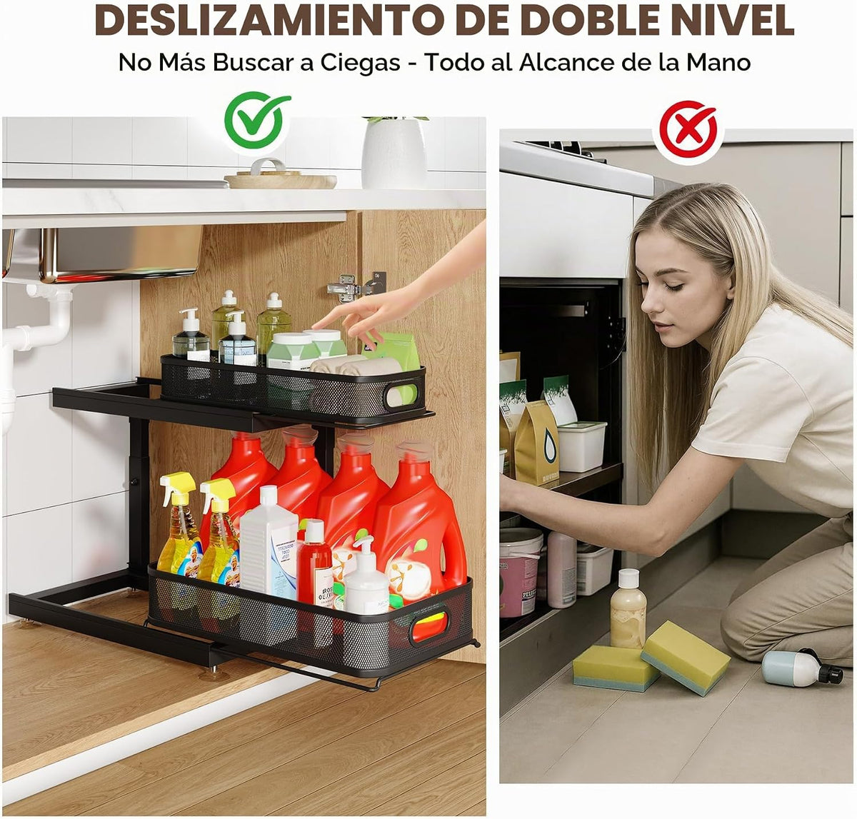 Paquete de 2 organizadores de almacenamiento debajo del fregadero c...