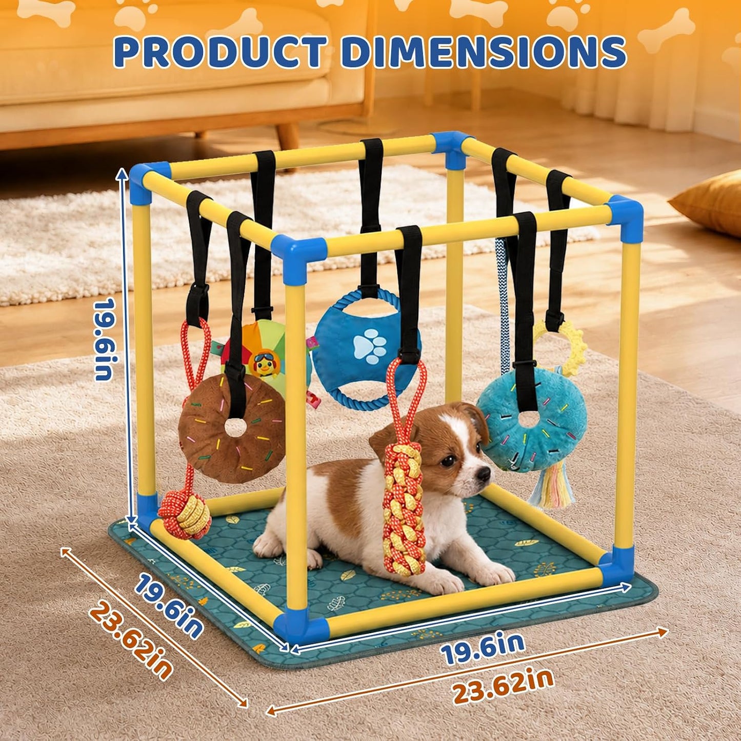 Gimnasio de juego para cachorros con almohadillas para orinar y 8 j...