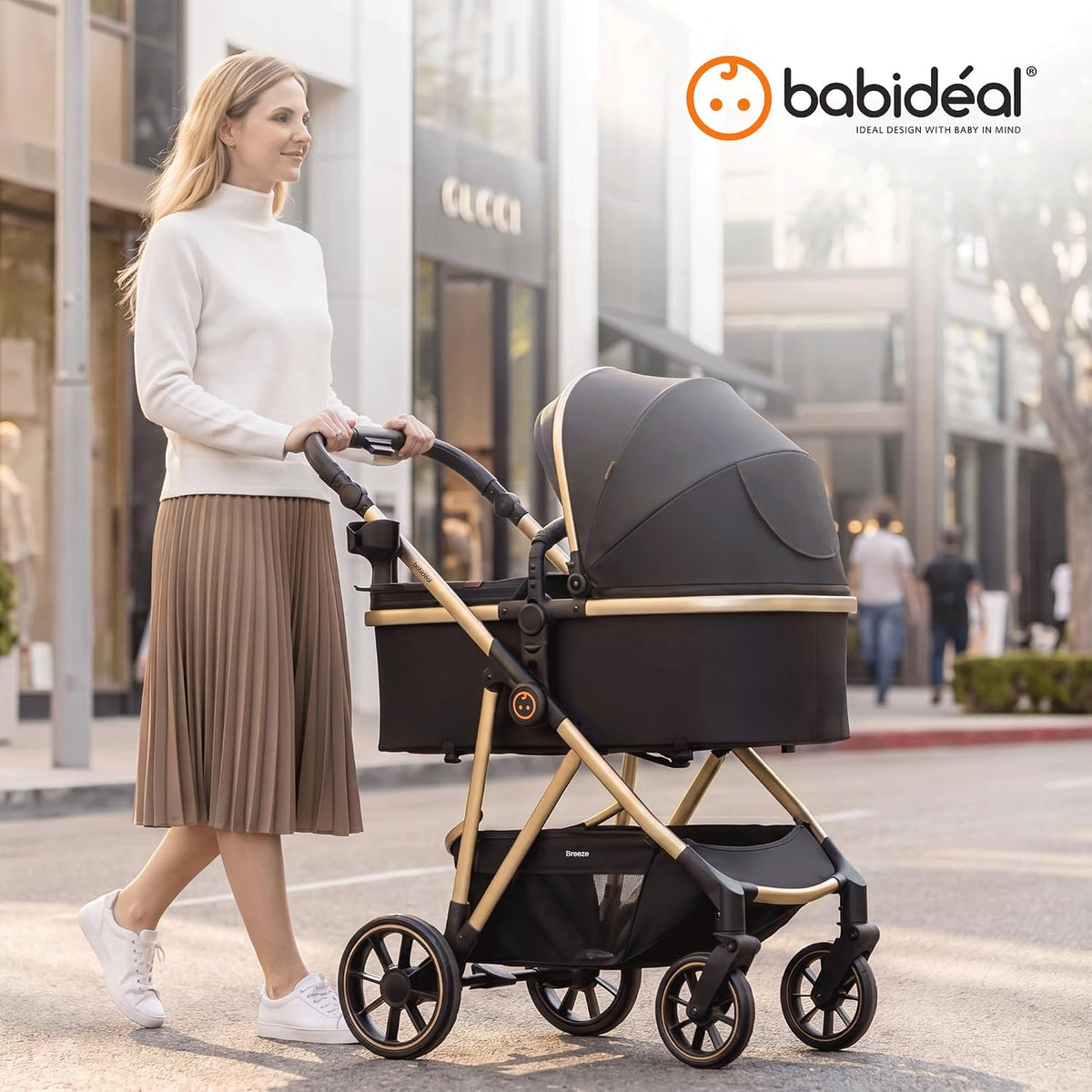 Babideal Cochecito de bebé para recién nacido y niño, plegado con u...
