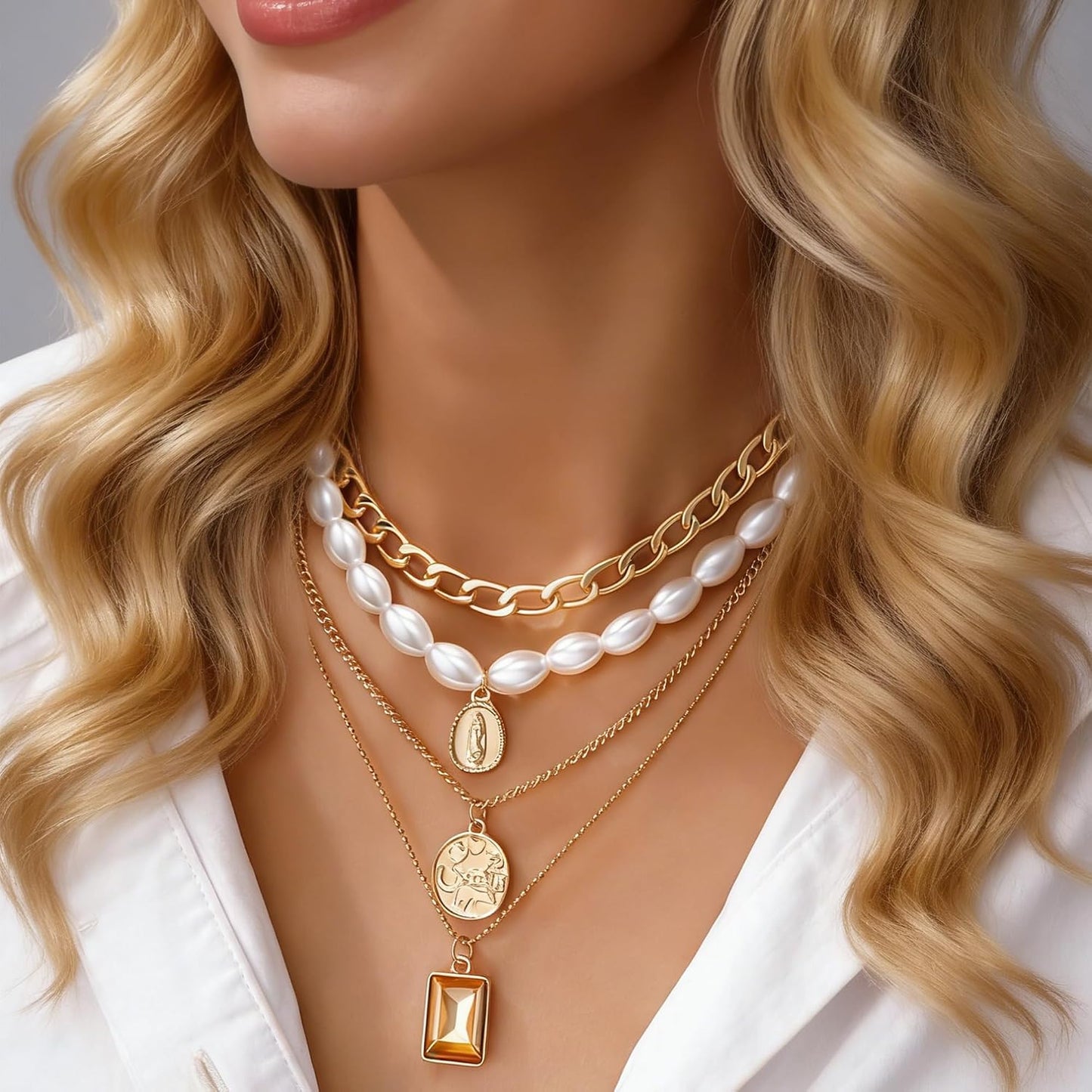 FAXHION Juego de joyas de oro para mujer, 68 piezas, con 7 collares...