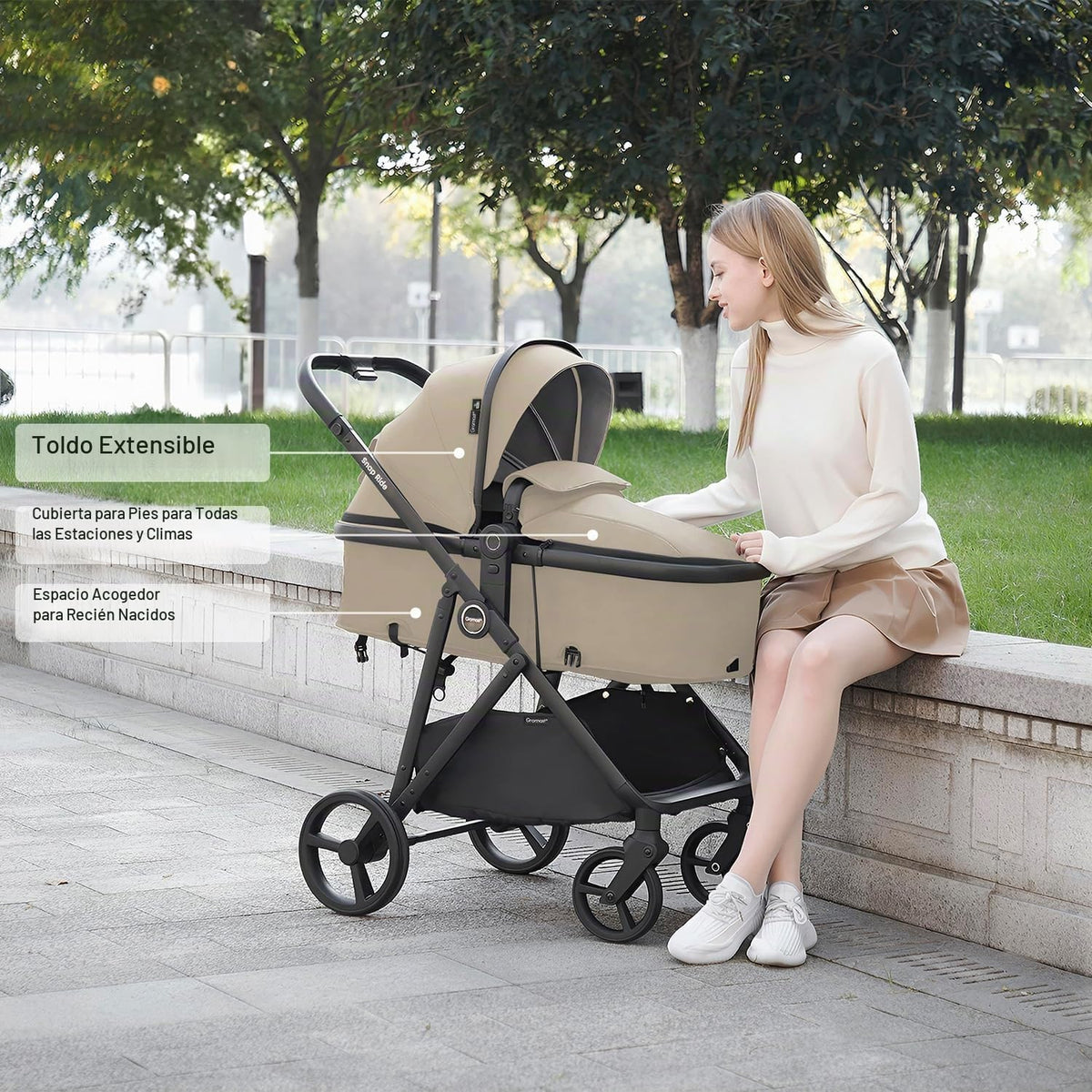 Gromast Cochecito de bebé 3 en 1, cochecito convertible para recién...