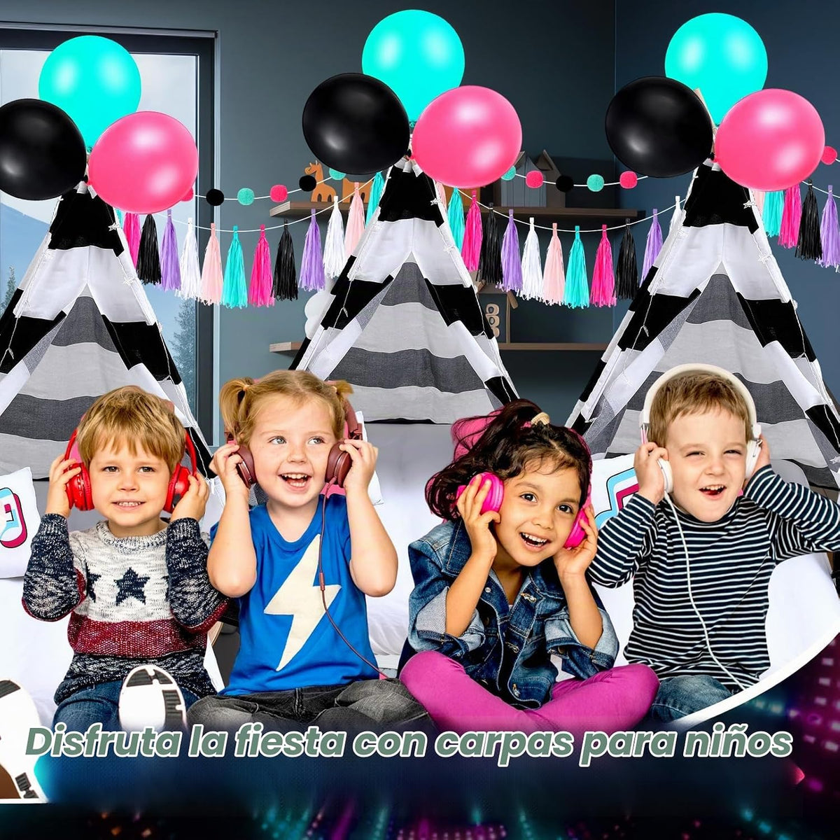 Windyun Paquete de 4 tiendas de campaña tipo tipi para fiestas de p...