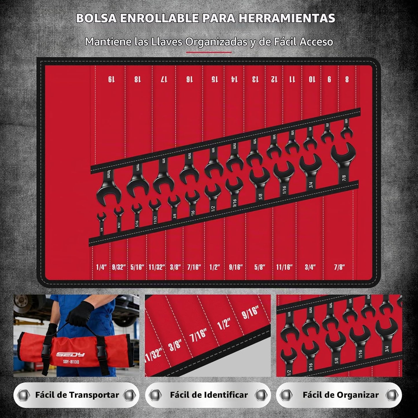 Juego de llaves de trinquete de cabeza flexible de 24 piezas, métri...