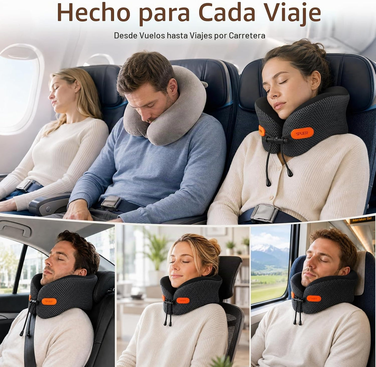 Almohada de viaje premium para aviones, almohada ergonómica para el...