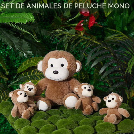 Lewtemi - Juego de 5 animales de peluche grandes con 4 monos bebés...