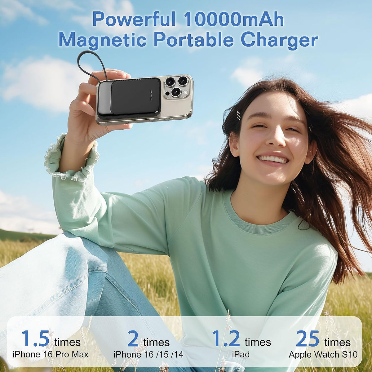 VONUV Banco de Energía Magnético 10000mAh, Cargador Portátil Inalám...