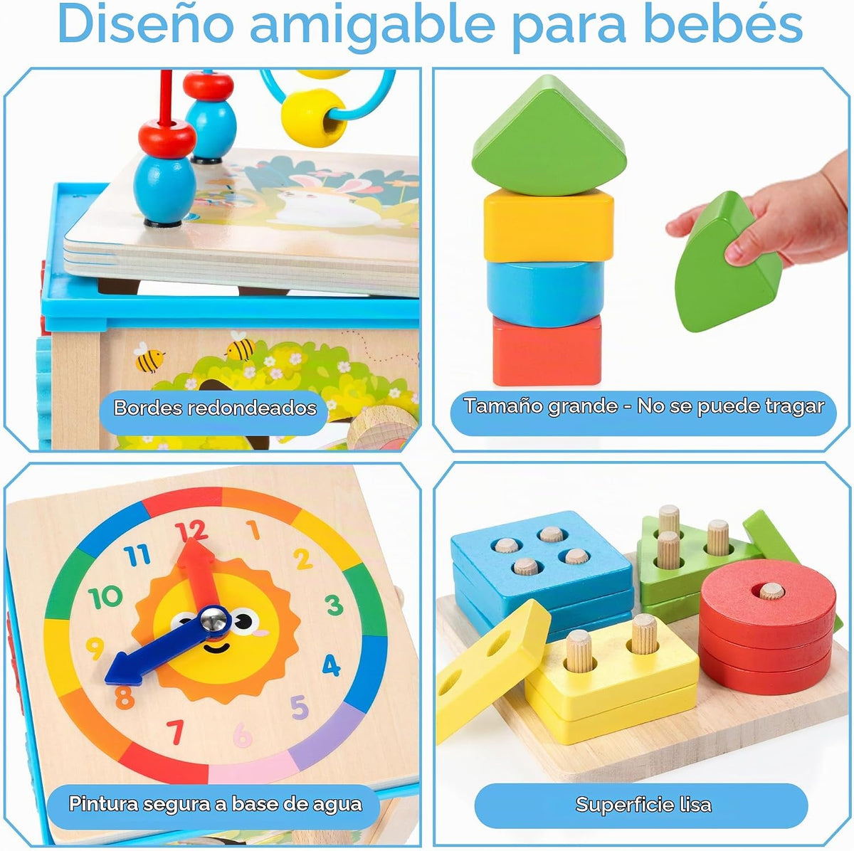 WOODMAM Cubo de Actividades de Madera 7 en 1, Juguetes Montessori p...
