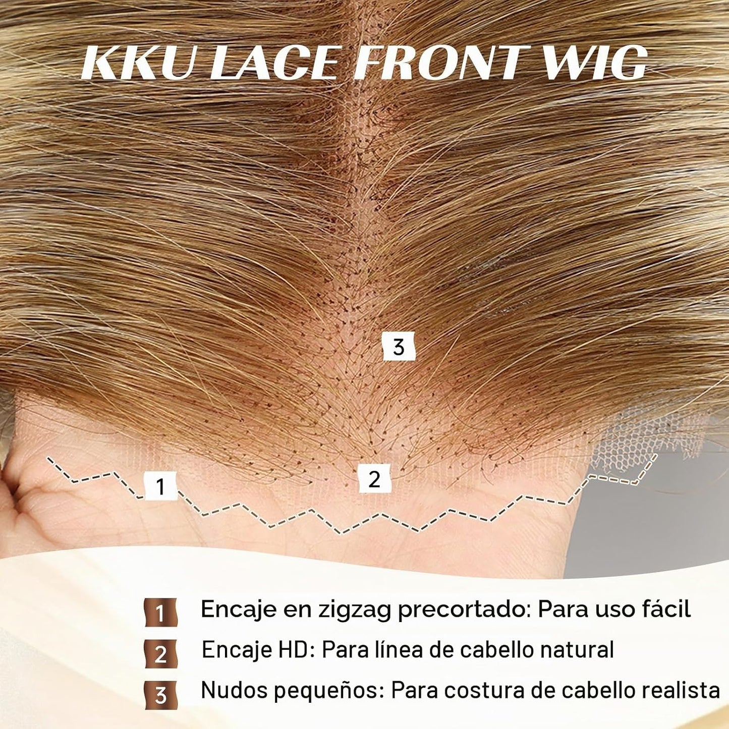 KKU Peluca de Cabello Humano Rubio Castaño Degradado de 16 Pulgadas...