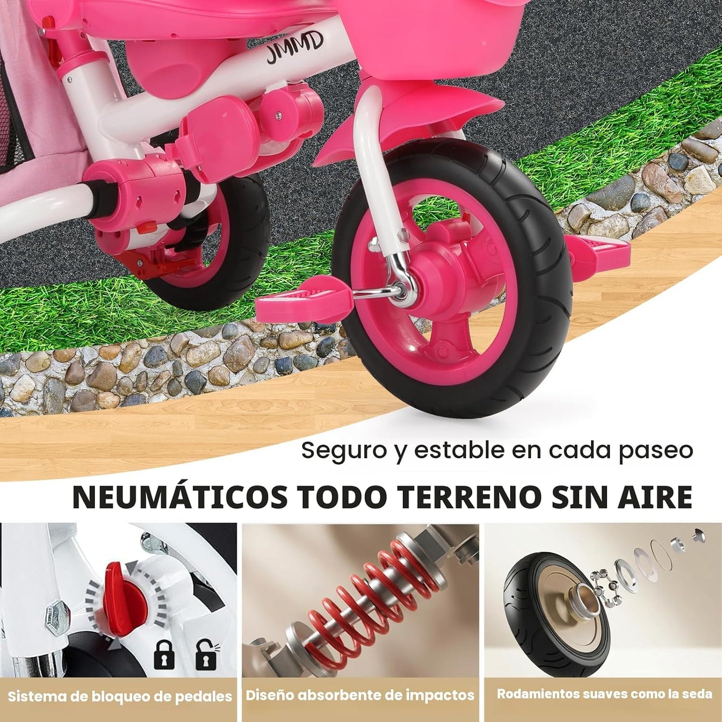 JMMD Cochecito de triciclo 7 en 1 con asa de empuje, triciclo de be...
