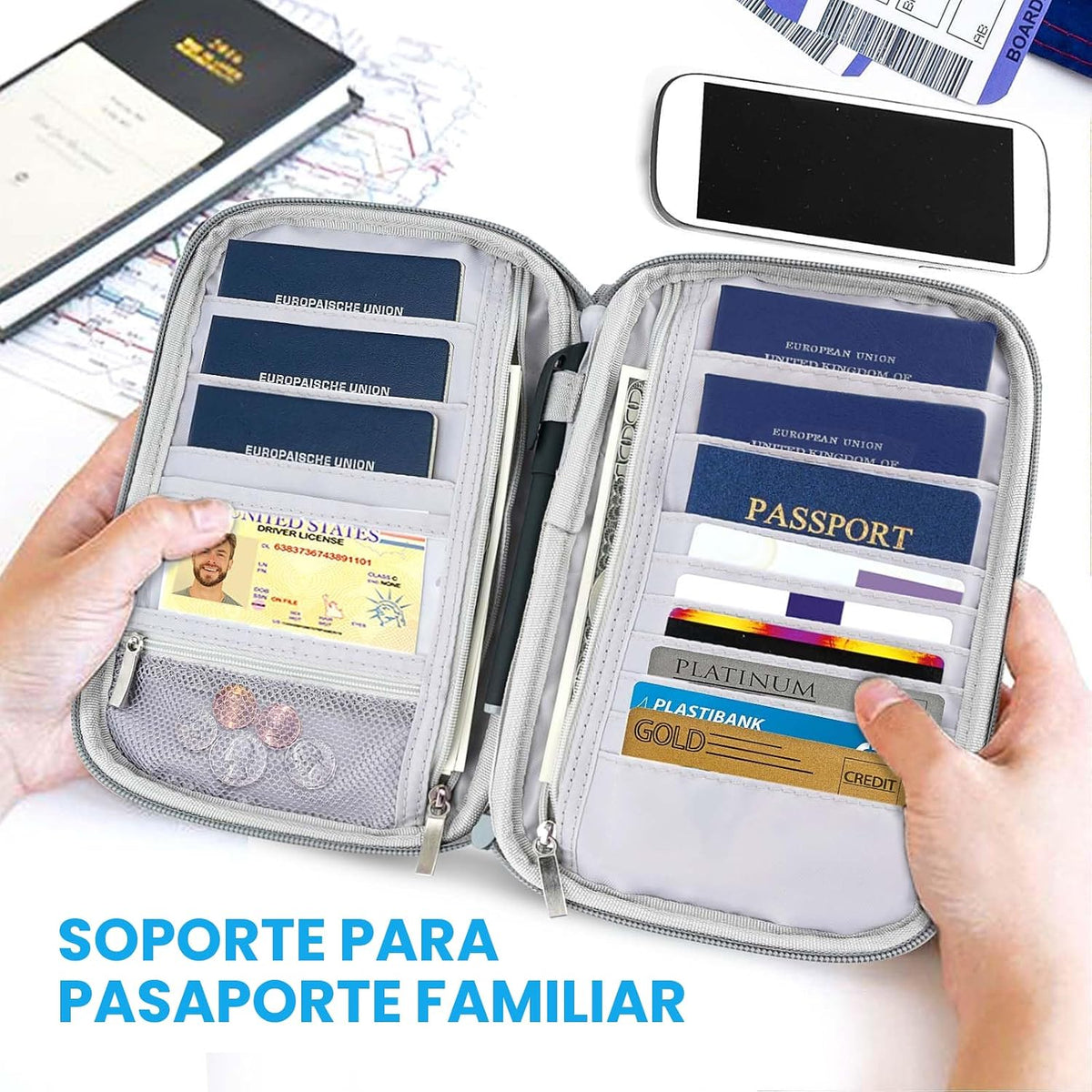 Soporte para pasaporte familiar, cartera para pasaporte con bloqueo...
