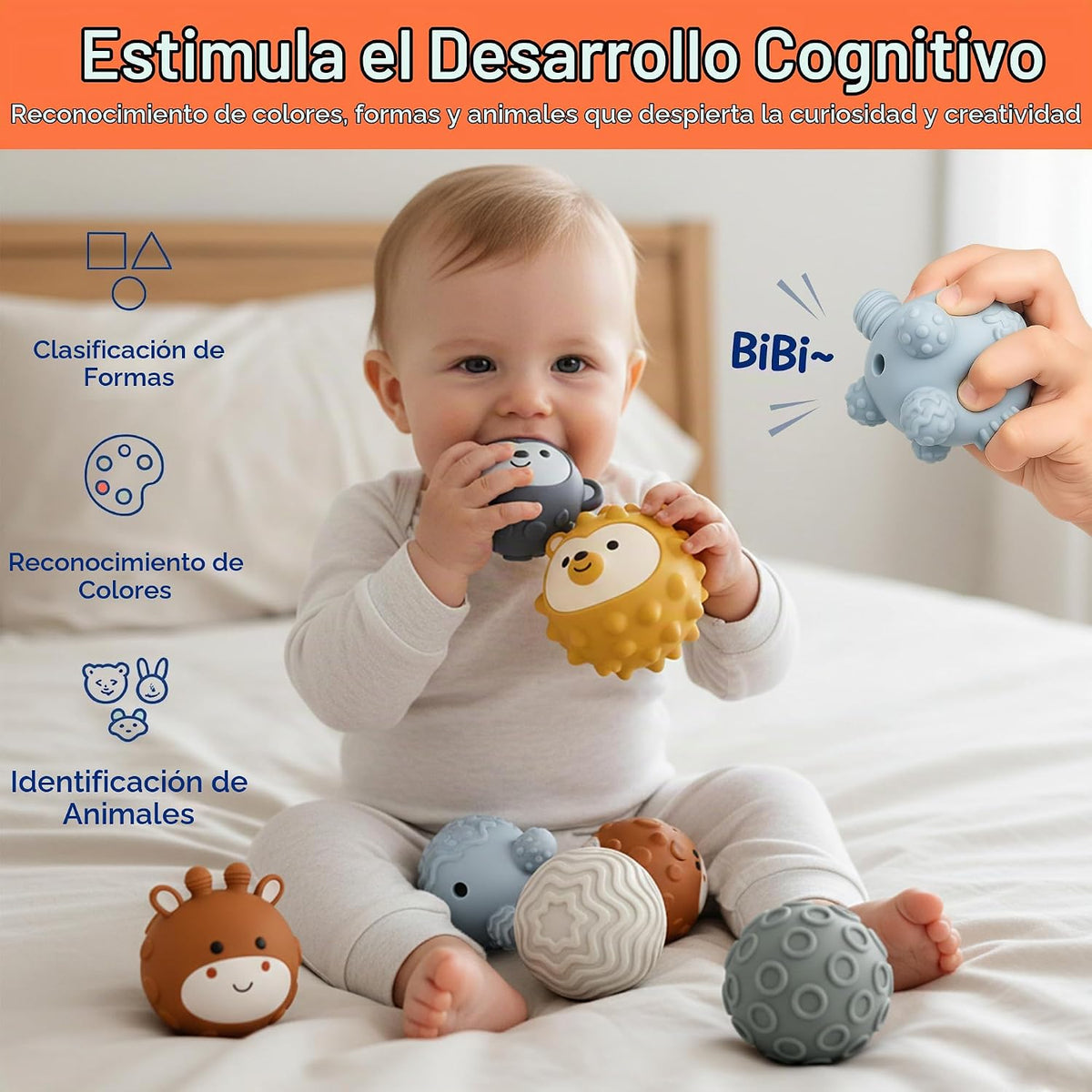 ROHSCE Paquete de 6 bolas sensoriales para bebé, bolas texturizadas...