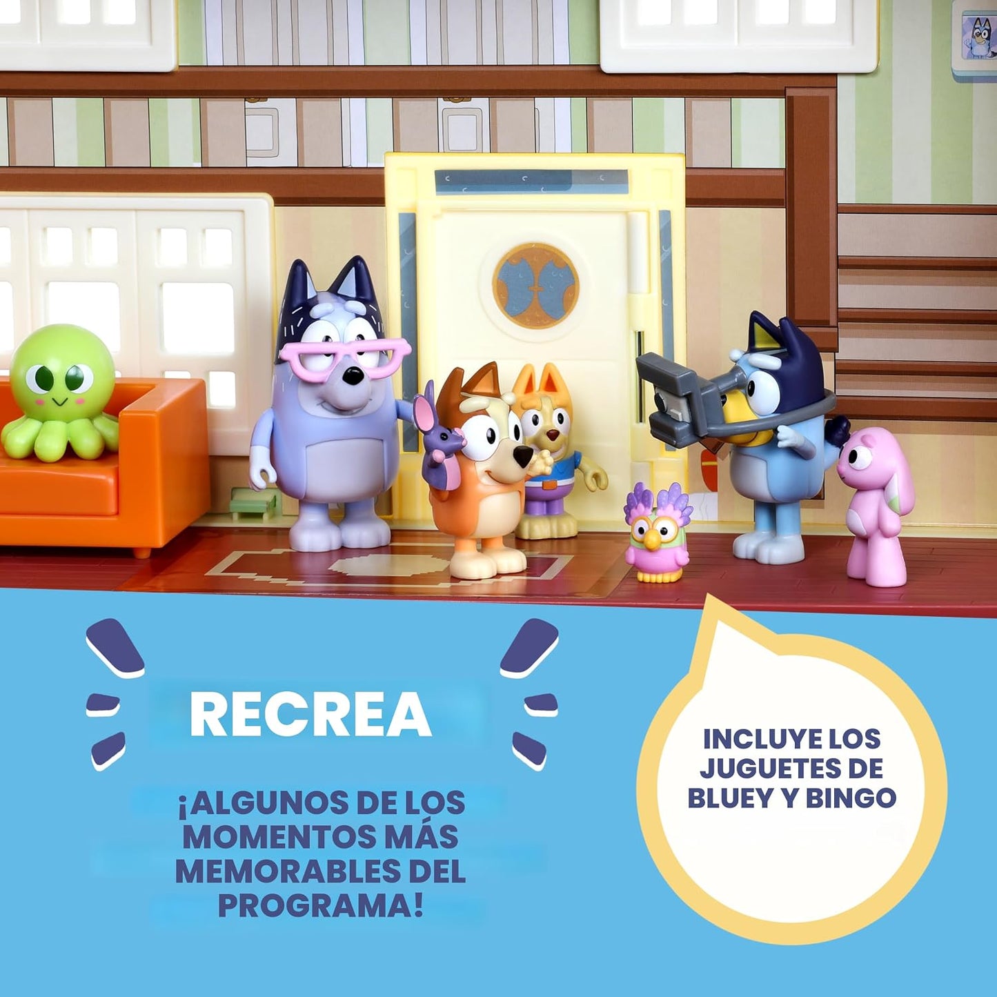 Bluey XL House Playset, luces interactivas, sonidos y pista de bail...