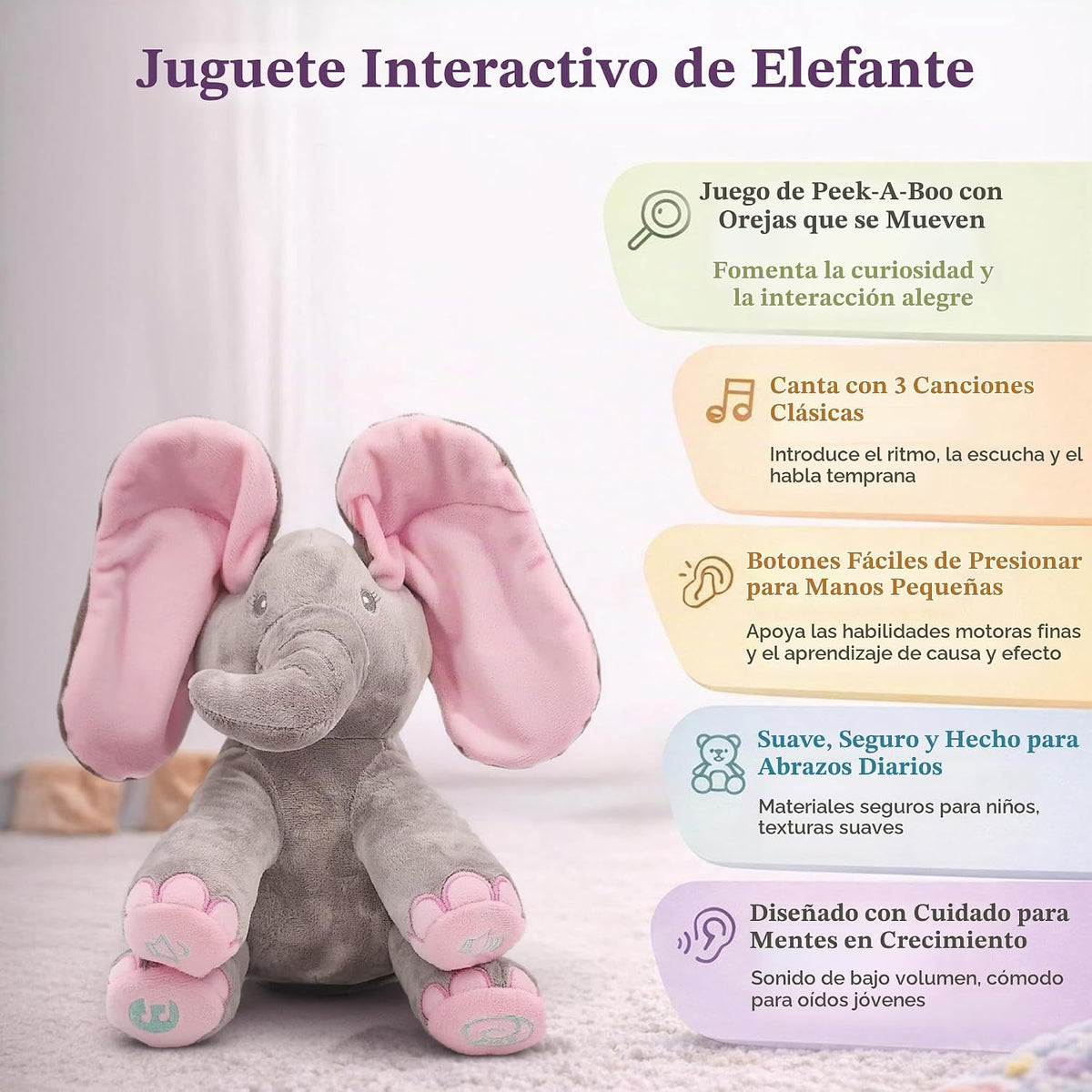 Dimple Kaia Elefante de Peluche Animado - Elefante Rosa de Peluche...