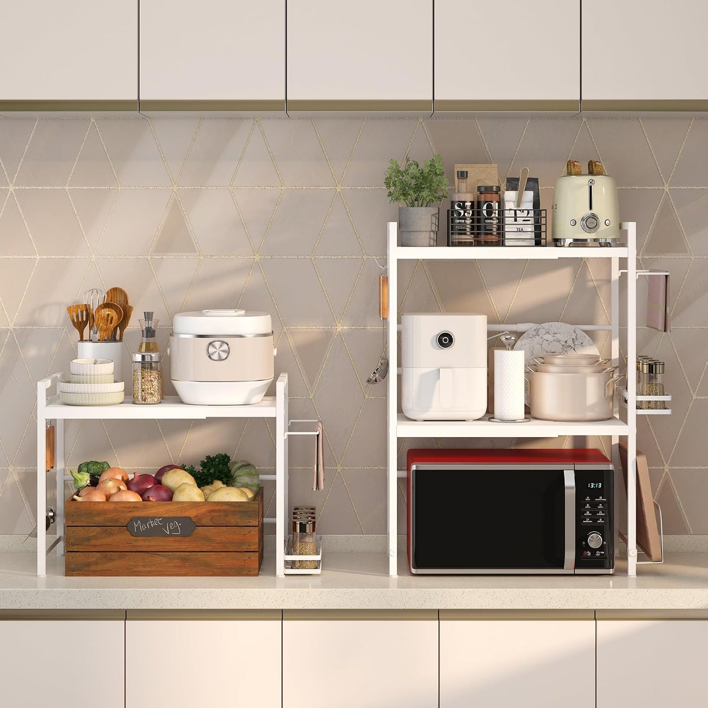 DOLALIKE Estante para horno de microondas, soporte expandible para...