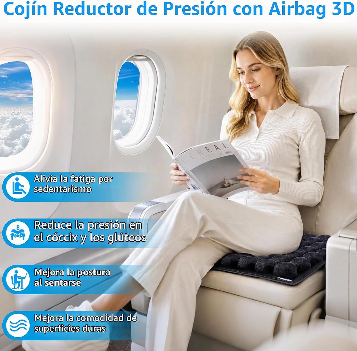 Almohadilla de viaje Sodurue para asiento de avión, almohadilla de...