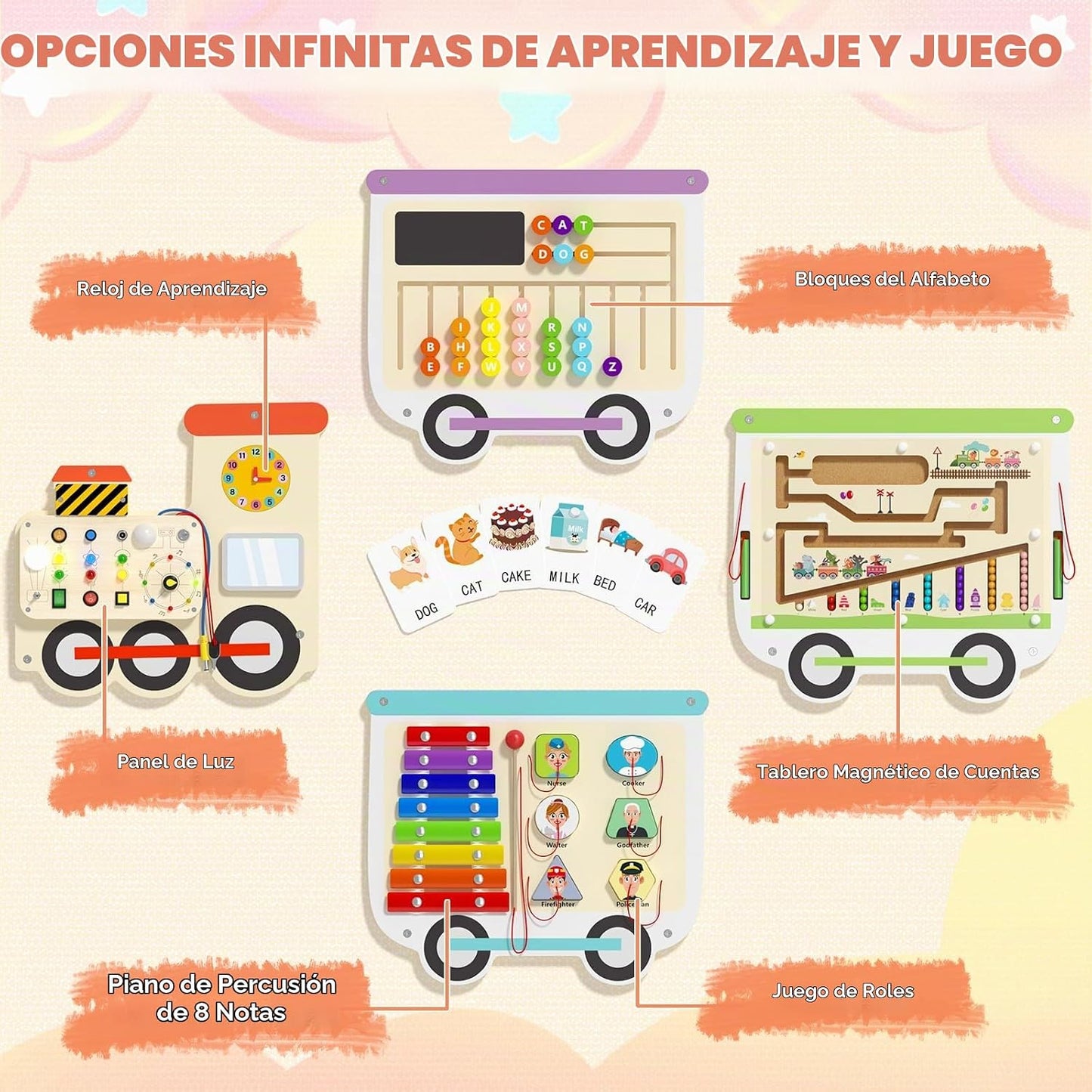 Montessori - Tablero sensorial de madera de tren eléctrico, panel d...