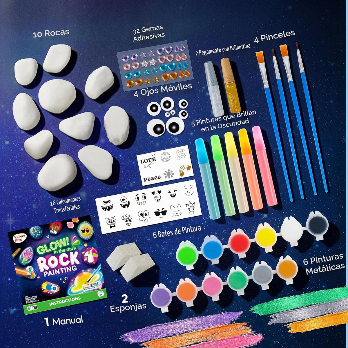 Kit de pintura de roca: kit de roca que brilla en la oscuridad, art...