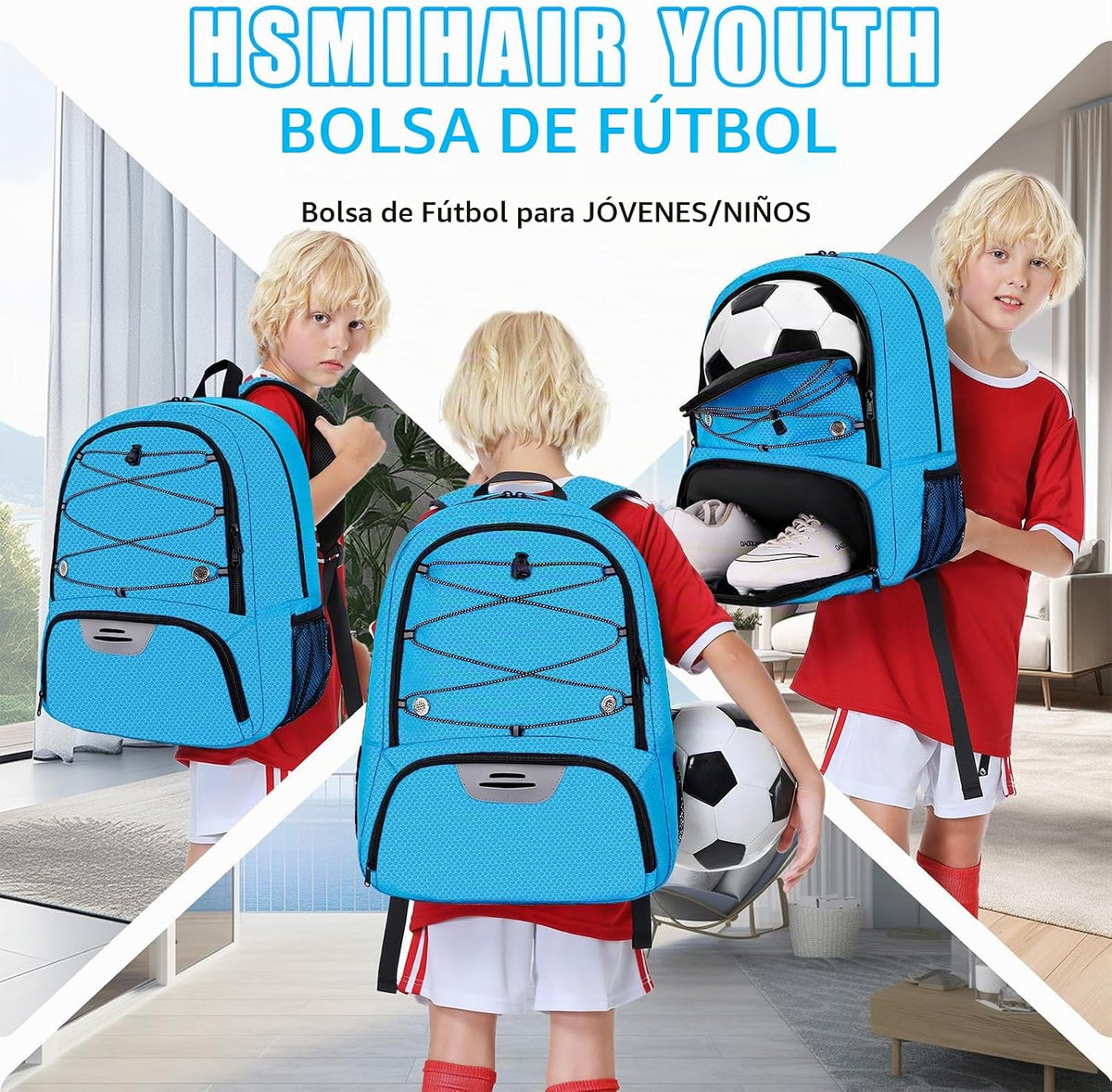 Hsmihair - Mochila de fútbol juvenil - Mochila para fútbol y balonc...