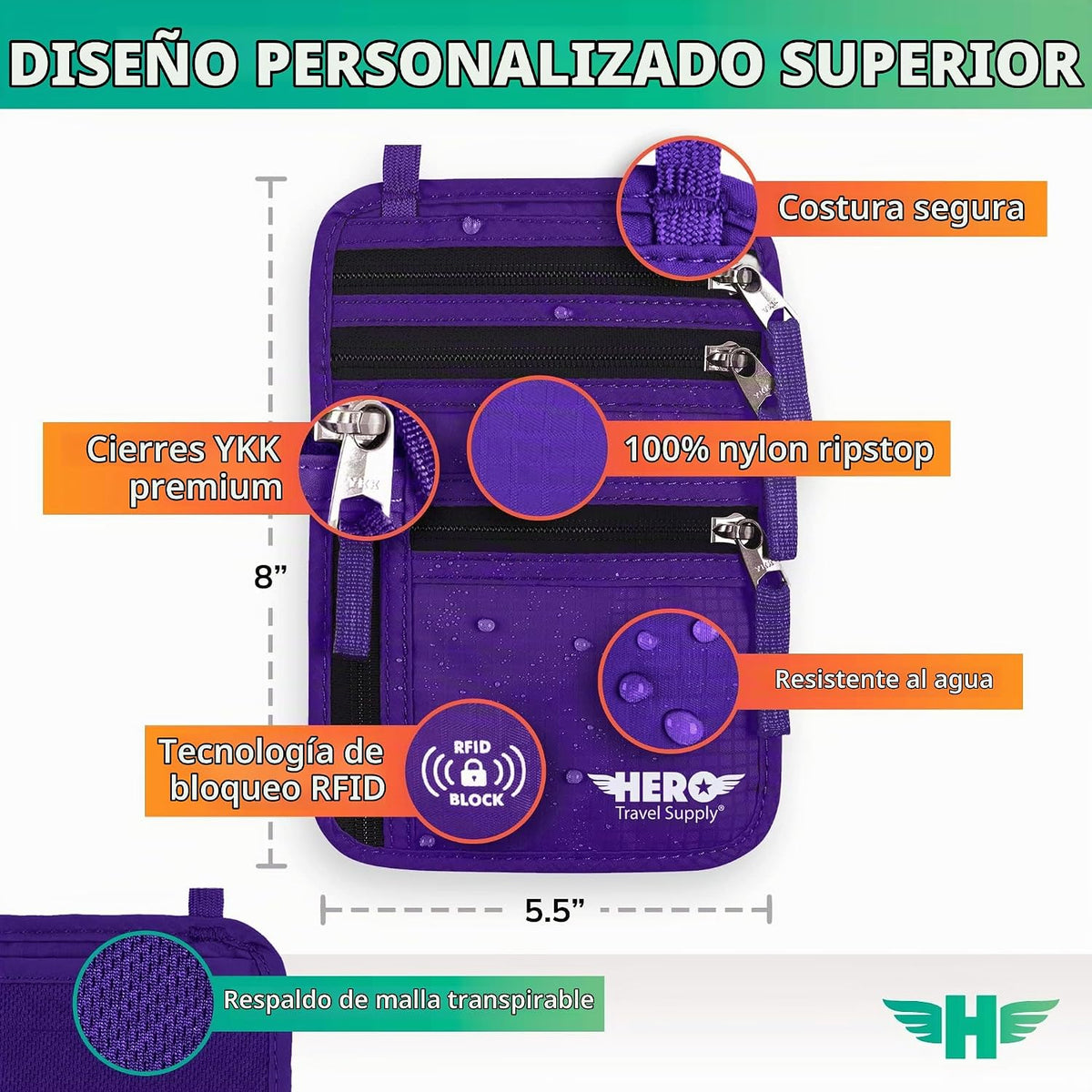 Cartera de Cuello HERO \u2013 Portapasaportes con Bloqueo RFID \u20...